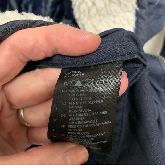 Vintage L.O.G.G. H&M navy thermal lined removable Sherpa hood parka coat Sz 12 - Picture 14 of 16